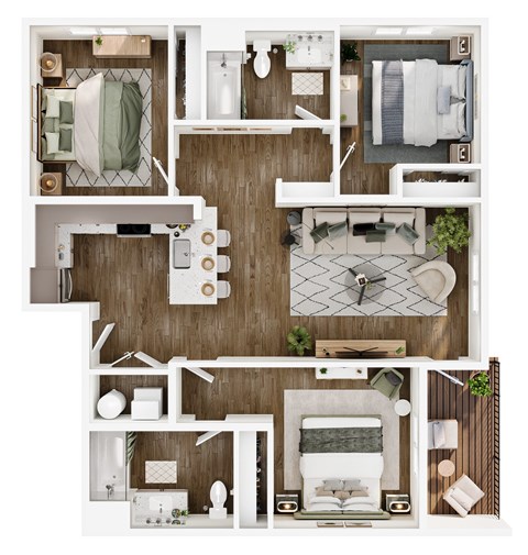 Floor plan for 3 beds, 2 baths, 1147 sqft